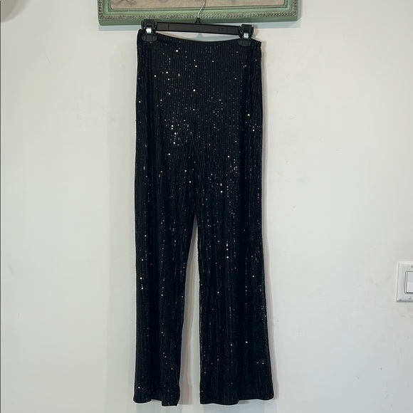 Brand New Cupshe Black Sequin wide leg women’s Pants trousers medium new w tags - Picture 1 of 8